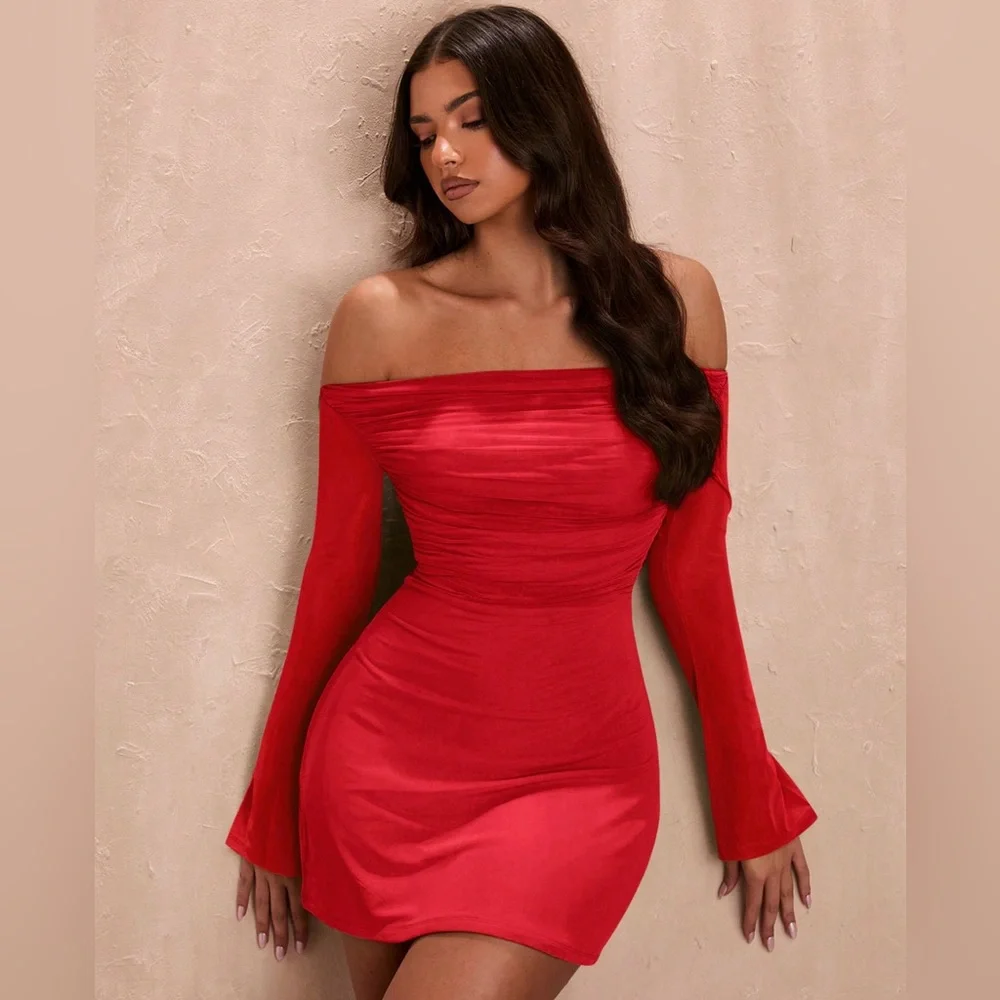 Off shoulder bodycon mini dress green - Picture 4 of 5